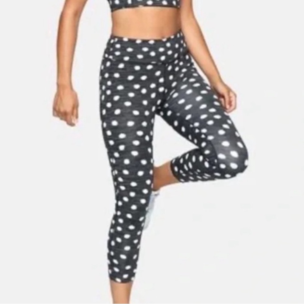 OUTDOOR VOICES Polka Dot TechSweat 3/4 Flex Leggings Black White Small EUC